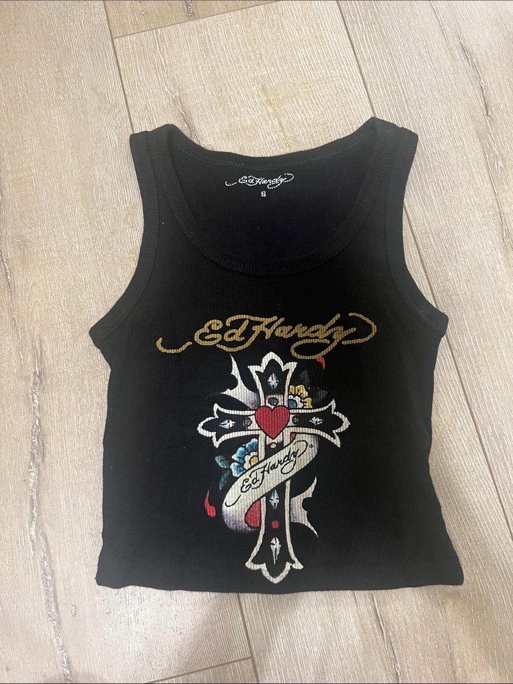 Ed Hardy Black Tank Top Cross Graphic